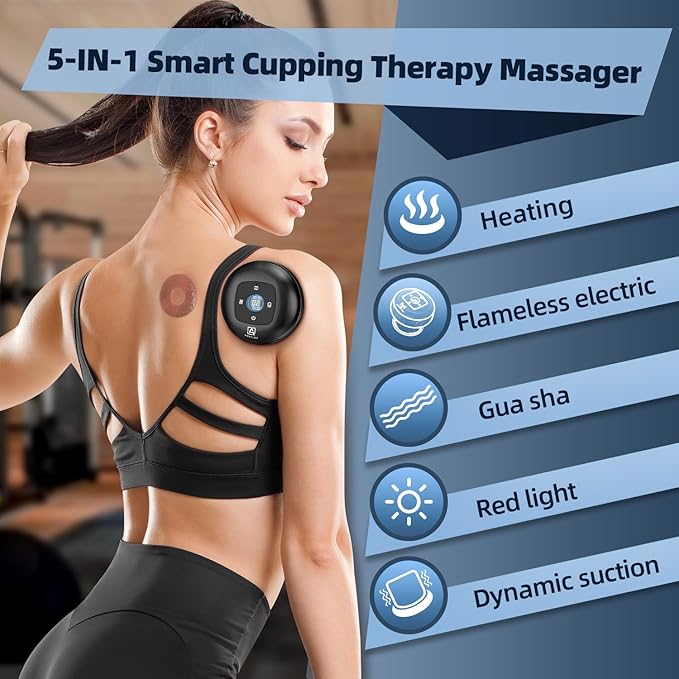 2 Electric Cupping Therapy Set, 5-in-1 Smart Cupping kit with Red Light Therapy, Gua Sha Massage Tool, Relieves Neck Shoulder Back Aches Muscle Soreness, Improves Blood Circulation-HomvellaHome