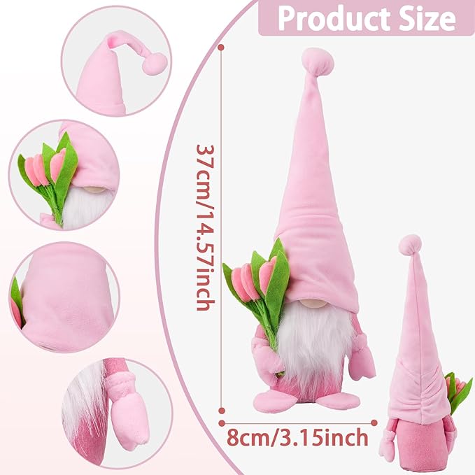 Gnome Plush Decorations Gift,15 inch Gnomes Decorations for Home,Fall Gnomes Plush Table Decoration Gnome Gifts for Women Swedish Tomte Nisse Doll Tabletop Scandinavian Elf Plushie,Pink-HomvellaHome