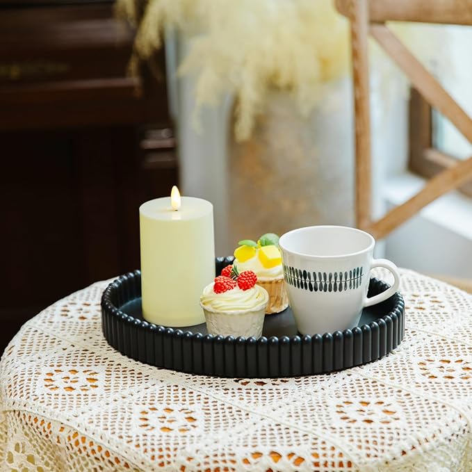 11.8in Decorative Tray for Coffee Table Decor- Modern Oval Concrete Tray for Home Decor- Minimalist Handcrafted Centerpieces Tray for Living Room, Kitchen Dining Table, Entryway (Black)-HomvellaHome