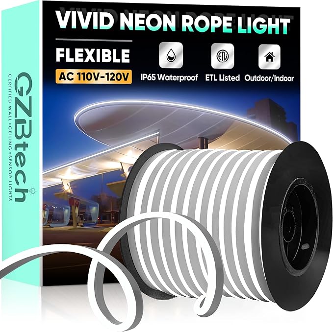 GZBtech Flexible LED Neon Rope Lights 132FT,AC 110-120V Waterproof Strip Light, 120 LEDs/M Cuttable Connectable Neon Lighting for Indoor Outdoor Home Decor/Commercial Building Use-Cold White 40M-HomvellaHome
