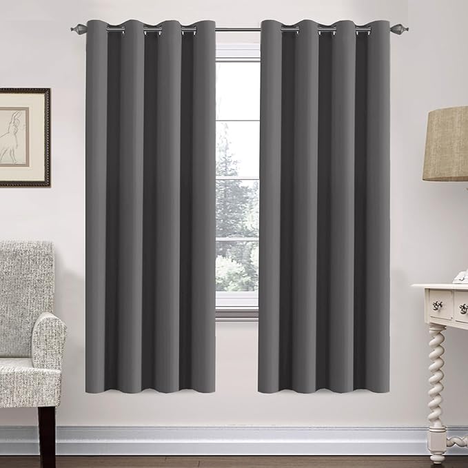 H.VERSAILTEX Premium Solid Thermal Insulated Blackout Grey Curtains Window Drapes - 2 Panels Set- Charcoal Gray, 52x72 Inch,8 Grommets per Panel-HomvellaHome