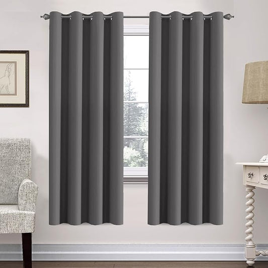 H.VERSAILTEX Premium Solid Thermal Insulated Blackout Grey Curtains Window Drapes - 2 Panels Set- Charcoal Gray, 52x72 Inch,8 Grommets per Panel-HomvellaHome