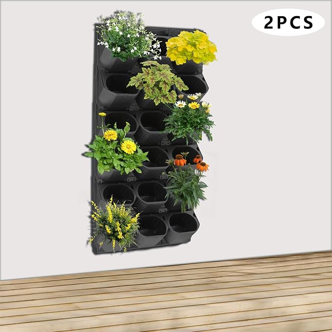 12Pieces 3-Pot Wall Planter Vertical Garden Plant Walls Wall Mounted Vertical Planter with Water-Storage Layer Stackable Wall-Mounted Flower Pot for Gardens, Balconies 180.78lbs Total Capacity (Black)-HomvellaHome