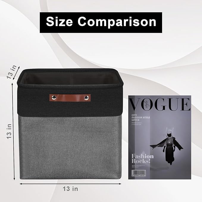 13x13 Cube Storage Bins, Collapsible Fabric Storage Box, 4 Pack Closet Baskets with Handles for Organizing, Shelf, Toys, Clothes, Home, Office, Nursery (Grey&Black)-HomvellaHome