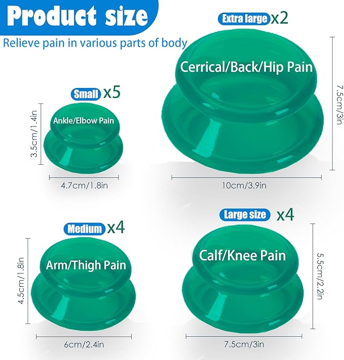 15Pcs Cupping Therapy Set-Professional Silicone Cupping, Suitable for Facial Body Massage/Deep Myofascial Release/Pain Relief/Muscle Relaxation & More (Green,15pcs)-HomvellaHome