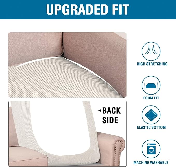 H.VERSAILTEX Super Stretch Individual Chaise Cover Sectional Couch Covers for L Shaped Sofa Both Left/Right Featuring Thick Jacquard Textured Twill Fabric (1 Piece Chaise Cover Large, Porcelain)-HomvellaHome