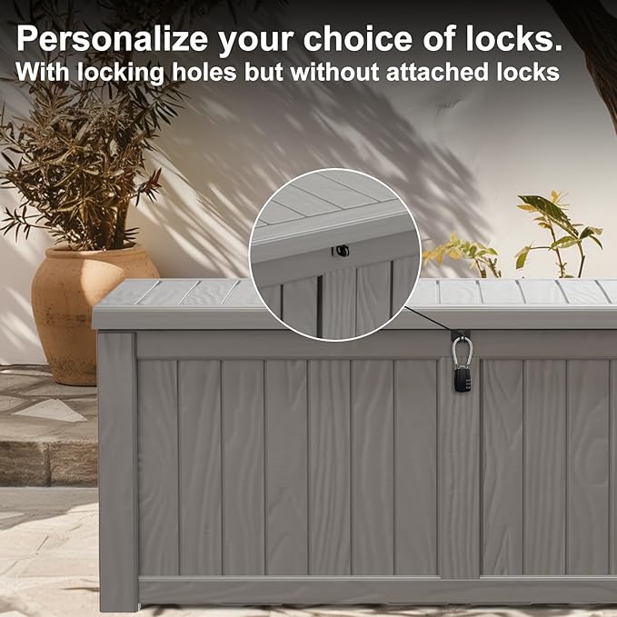 120 Gallon Deck Box,Resin Outdoor Storage Box with Lockable for Patio Furniture, Pool Accessories, Garden Tools Waterproof Outside Storage Box, Grey-HomvellaHome