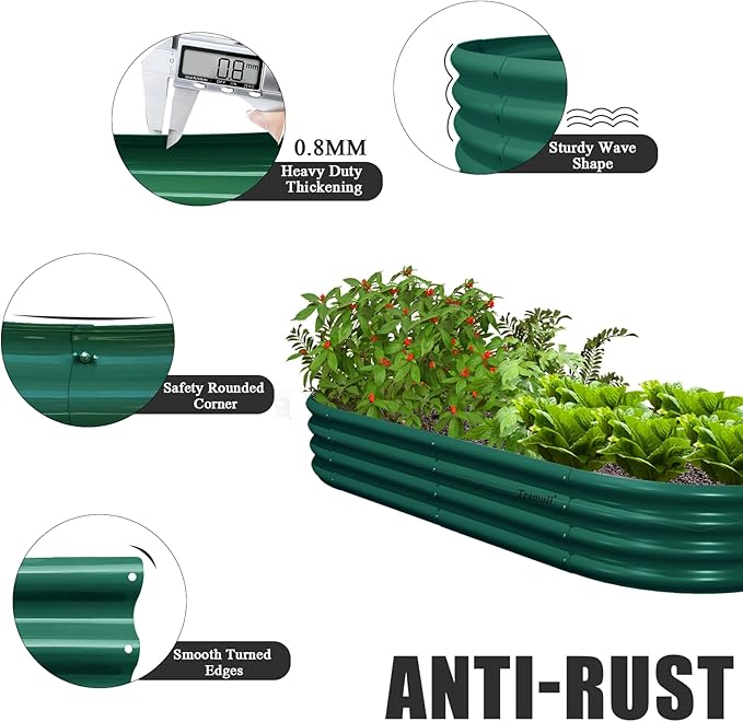 2 Pack 6x3x1FT Galvanized Raised Garden Bed Kit Oval Metal Ground Planter Box Outdoor Bottomless Planter Raised Beds for Vegetables Flowers Herbs Fruits, Green-HomvellaHome