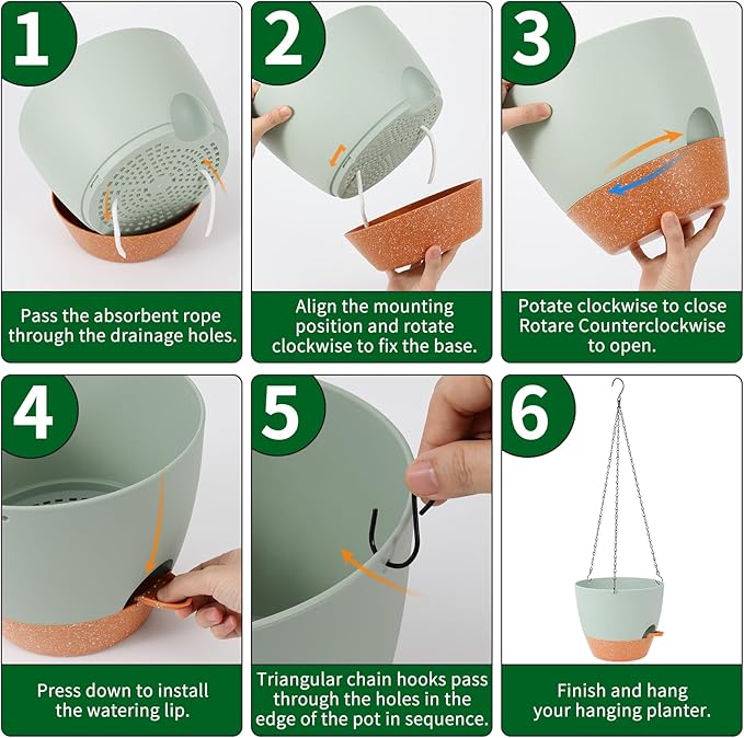 GARDIFE Hanging Planter, 10 inch Hanging planters for Indoor. Outdoor Plants, Self Watering Plant Pot, 2 Pack Large self Watering Hanging Planter, Green-HomvellaHome