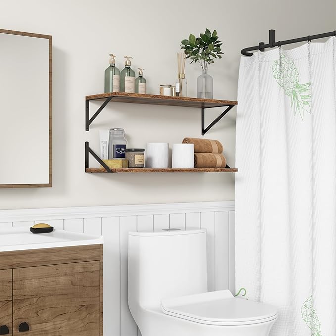 10 Inch Deep Floating Shelves, Floating Shelves 30 Inch Long, Rustic Wood Wall Shelves 30"W x 10"D, Deep Floating Shelf with Bracket, Wide Storage Shelves for Living Room, Bathroom, Rustic Brown-HomvellaHome