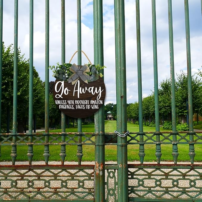 Go Away Hanging Wall Sign for Front Door Home Kitchen Decor Rustic Wooden Round Sign Wall Decoration for Kitchen Dining Room Living Room Bedroom Outdoor-HomvellaHome