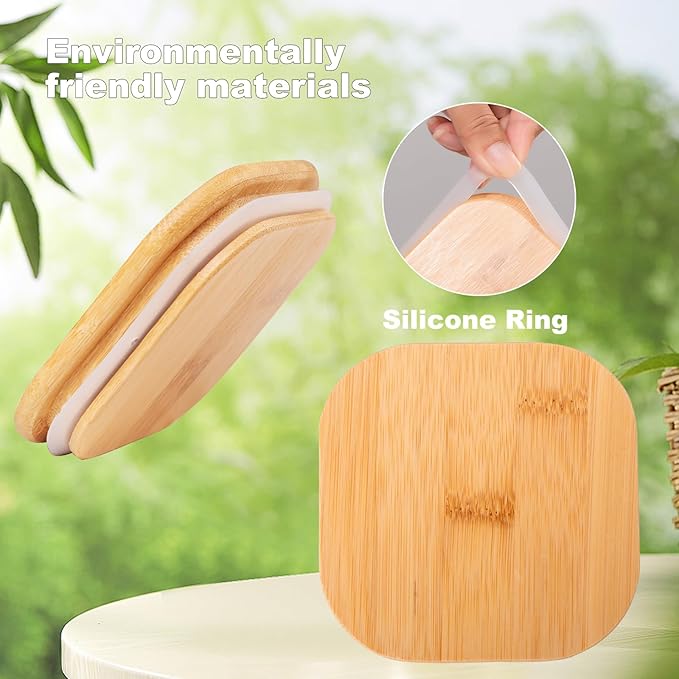 Glass Food Storage Jars 37 oz Set of 6,Glass Storage Containers Clear Glass Food Canister with Bamboo Lid Airtight For Serving Tea, Coffee, Flour, Sugar, Candy, Cookie, Spice and More (Square)-HomvellaHome