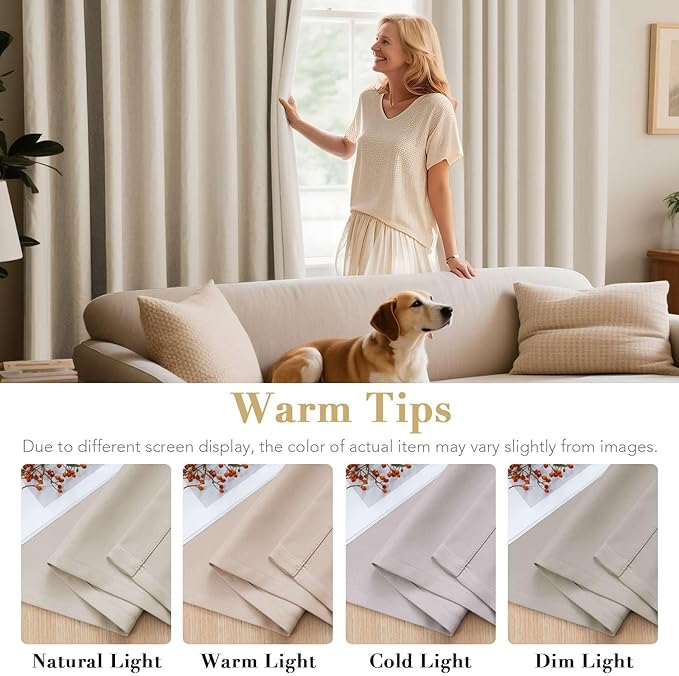 H.VERSAILTEX Ultra Soft Microfiber Thermal Insulated Antique Copper Grommet Blackout Curtains/Window Treatment Draperies 52 by 72 - Inch for Living Room/Bedroom, Set of 2 - Natural-HomvellaHome