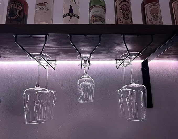 10.8 Inch Black Wine Glass Rack, Under Cabinet Wine Glass Holder Stainless Steel Stemware Rack - Hanging Stemware Holder for Cabinet Kitchen Bar, Set of 2-HomvellaHome