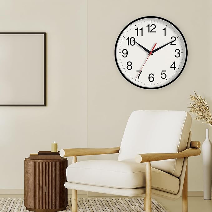 16 Inch Wall Clock, Large Wall Clocks Battery Operated, Big Silent Non-Ticking Analog Clock Decorative for Living Room, Office, Kitchen, Outdoor,Classroom, Bedroom, Bathroom, School(Black)-HomvellaHome