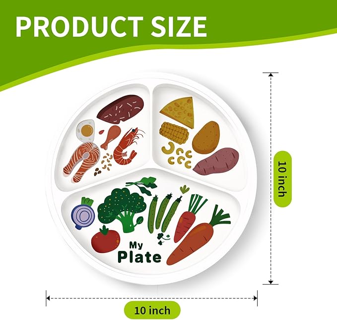 10" 3-Grid Cute Cartoon Portion Control Plate - Melamine, Healthy Nutrition for Weight Loss & Diabetes Management, Ideal for Adults & Teens Kids (1 Pack)-HomvellaHome