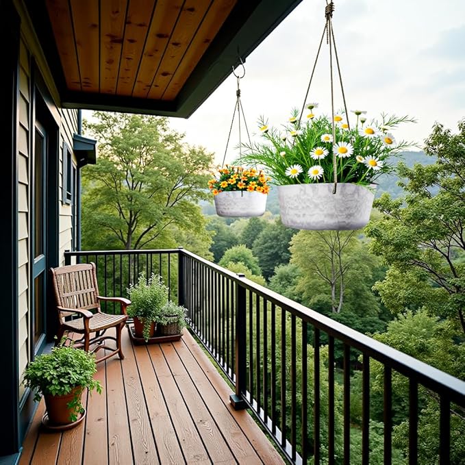 10.7 Inch Hanging Planter for Outdoor Indoor Plants，2 Pack Hanging Flower Pots with Drain Holes for Garden Home Decor Use (Marble)-HomvellaHome