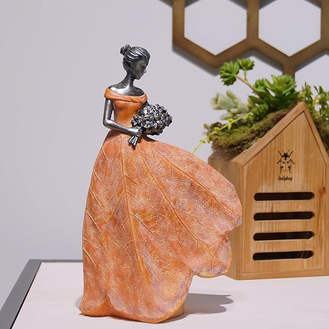 Guichifun Fairy Statue Collection Home Decoration - Orange Leaf Angel Girls Resin Fall Decor for Outside or Inside Rustic Garden Outdoor Yard Decorations Figurines Gift 7.5 x 4.5 x 11.5 Inch-HomvellaHome