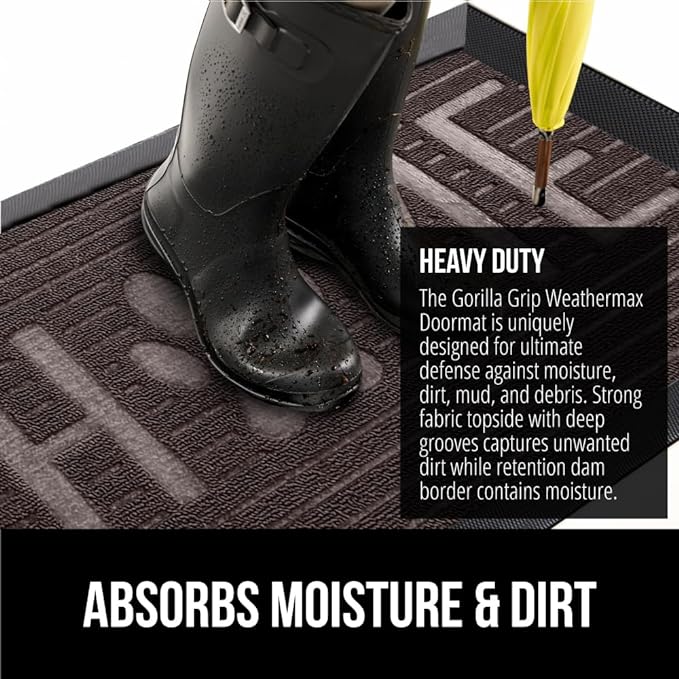 GORILLA GRIP 100% Waterproof All-Season WeatherMax Doormat US Designed Natural Rubber, Stain and Fade Resistant, Low Profile Indoor Outdoor Door Mats, Easy Clean Patio Mat, Espresso Home Paw-HomvellaHome