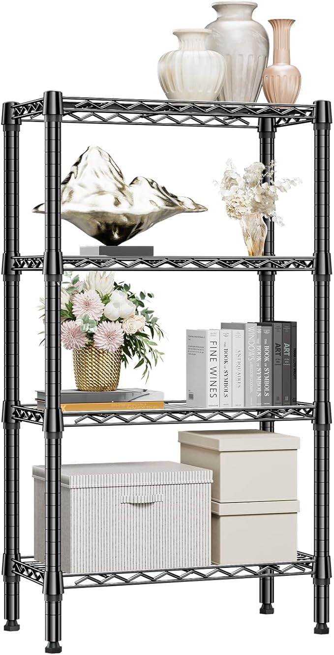 1000 lbs 4 Tier Shelf Metal Storage Shelves Wire Rack Closet Organizers for Garage Kitchen Bathroom Laundry Black 11.8" D x 25.6" W x 45.5" H-HomvellaHome