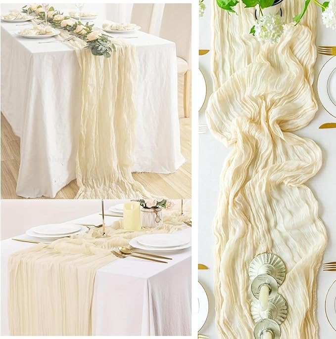 10FT 6 Pack Beige Cheesecloth Table Runner 20 x 120 Inch Long Rustic Gauze Fabric Cheese Cloth Table Runner for Wedding Bridal Baby Shower Table Decorations Boho Sheer Birthday Party Table Decor-HomvellaHome