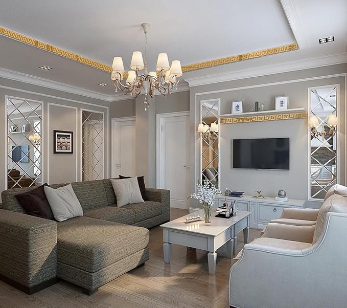 15 Pcs DIY Geometric Shape Acrylic Decorative Mirror Stickers Removable Adhesive Wall Mirror Décor for Living Room Home Background (Gold,3.15 * 7.87inches)-HomvellaHome