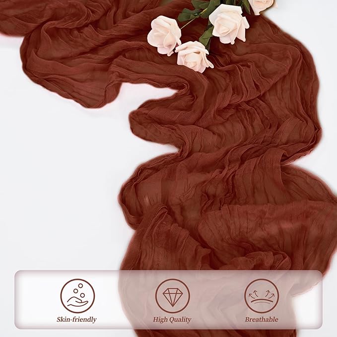 12 Pack Terracotta Cheesecloth Table Runner 10FT Boho Rustic Cheese Cloth Table Runner for Wedding 20 x 120 Inch Long Bridal Shower Baby Shower Gauze Fabric Sheer Birthday Party Table Decorations-HomvellaHome