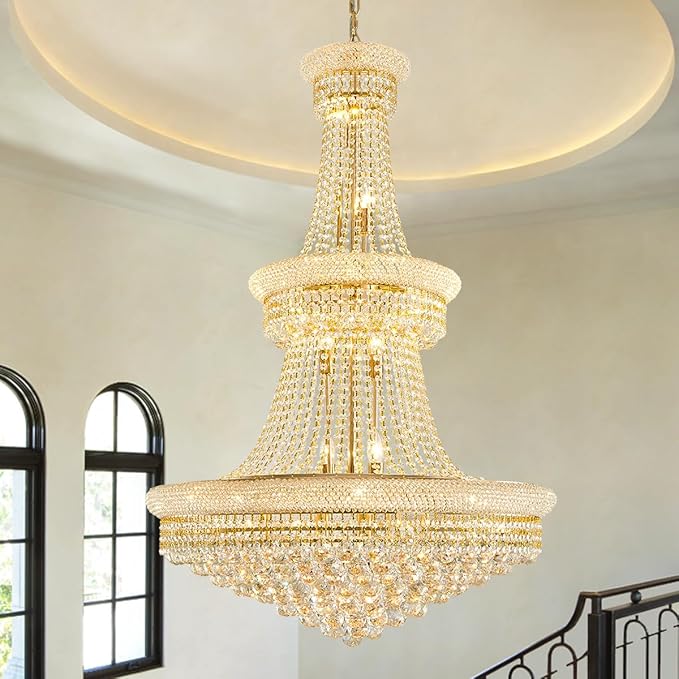 19-Lights High Ceiling Chandelier Modern Gold Crystal Chandeliers Large Foyer Chandelier Fixtures for Staircase Living Room Hallway Entryway (H47 x W31.5)-HomvellaHome