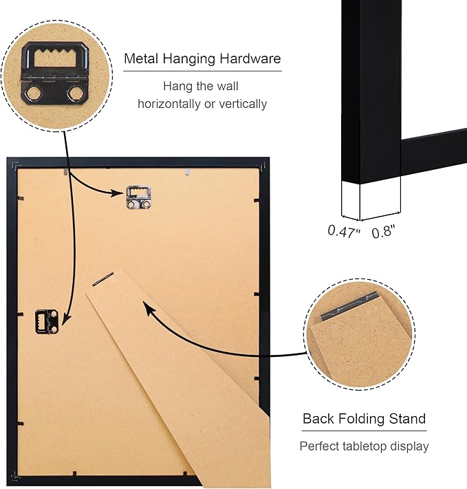 11x14 Picture Frame Set of 4, 11 x 14 Wood Photo Frames with Mat for 8x10, Wooden Frame with Real Glass Cover for Wall and Tabletop Display,Black-HomvellaHome