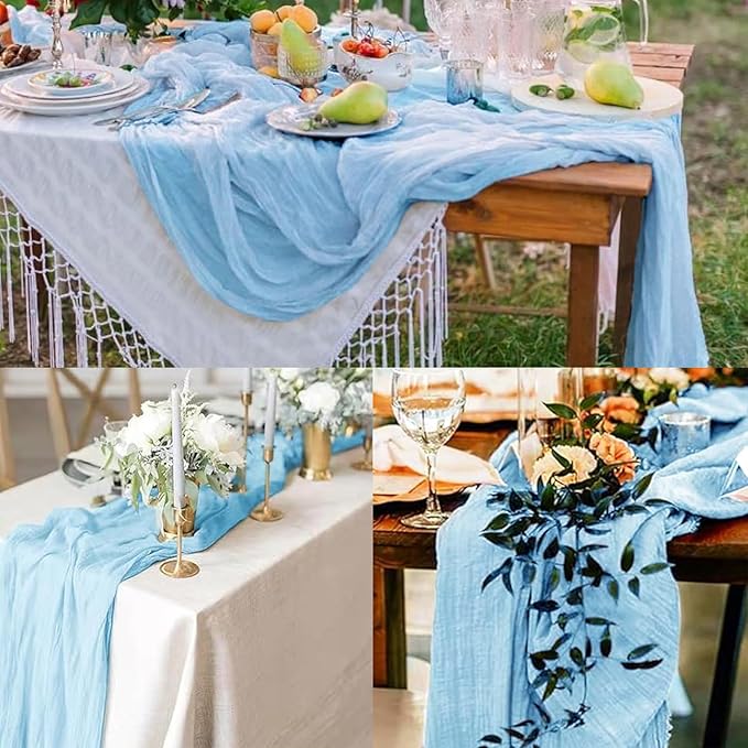 12 Pack Baby Blue Cheesecloth Table Runner 20 x 120 Inch Long Rustic Gauze Cheese Cloth Table Runner for Wedding 10FT Bridal Baby Shower Table Decorations Boho Fabric Sheer Birthday Party Table Decor-HomvellaHome