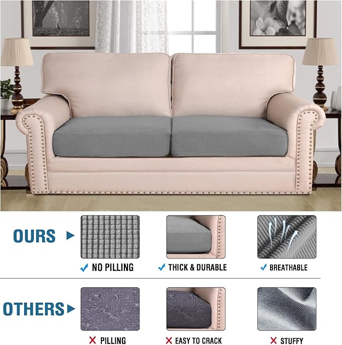 H.VERSAILTEX Super Stretch Individual Seat Sofa Covers Slipcover Sets Thick Jacquard Textured Twill Fabric (2 Piece Large Sofa Cushion Covers, Dove)-HomvellaHome