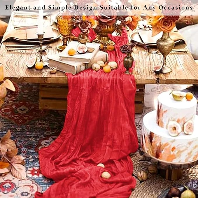 12 Pack Red 10FT Cheesecloth Table Runner Rustic Gauze Fabric Cheese Cloth Table Runner for Wedding Bridal Baby Shower Table Decor Boho Sheer Birthday Party Table Decorations 20 x 120 Inch Long-HomvellaHome