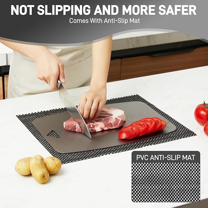 100% Pure Titanium Cutting Board, Non-Toxic Chopping Board For Kitchen, Rubber Mat, Double-Sided Pure Titanium Cutting Board for Kitchen (14"x10").-HomvellaHome