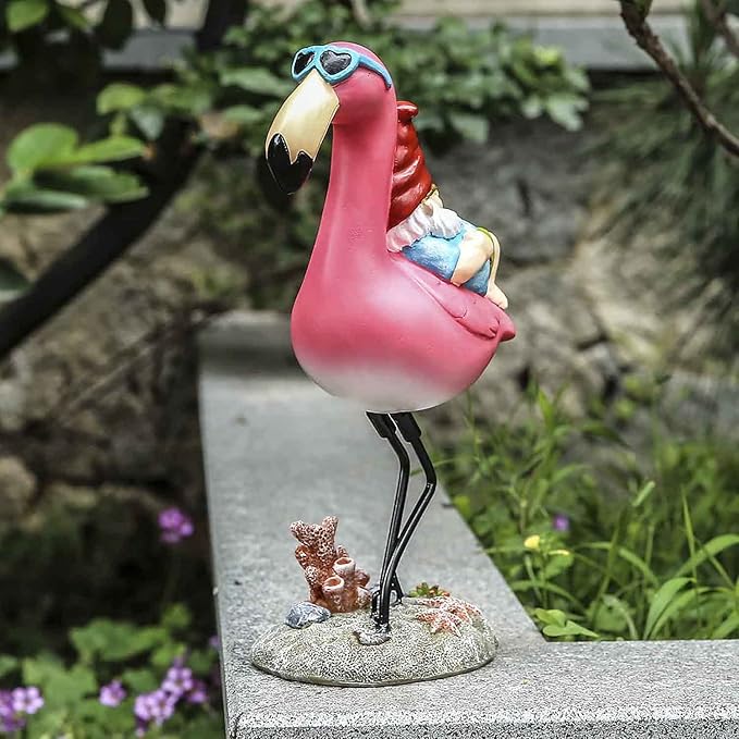 Gnome Garden Statue Funny Gnome Reclining on Flamingo Dwarf Figurines Resin Garden Gnomes Fall Decorations Outdoor for Patio Yard Lawn Porch Housewarming Ornament Gift-HomvellaHome
