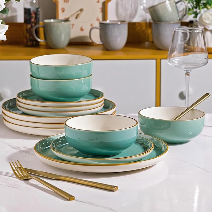 GBHOME Ceramic Dinnerware Sets, 18 Pieces Stoneware Dinnerware Set, Plates and Bowls Sets, Dishwasher & Microwave Safe,Dishes Set | Service for 6-HomvellaHome