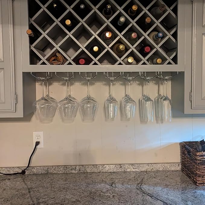 10.8 Inch Wine Glass Rack, Under Cabinet Wine Glass Holder, Wine Glass Hangers Under Shelf, Chrome Finish Stemware Rack, Hanging Stemware Holder for Cabinet Kitchen Bar, Set of 2-HomvellaHome