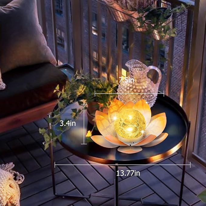 Garden Solar Light Outdoor(2Pack),Crackle Globe Glass Lotus Decoration, Waterproof Metal LED Flower Lights for Patio,Lawn,Walkway,Tabletop,Ground-HomvellaHome