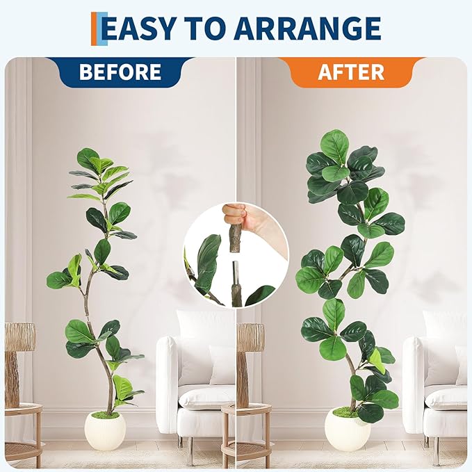 GarveeHome Fiddle Leaf Fig Artificial Tree with White Planter,5ft Faux Plants Indoor with Moss, Fake Rubber Tall Fake Floor Plant in Pot - Artificial Trees for Home Office Living Room Decor-HomvellaHome