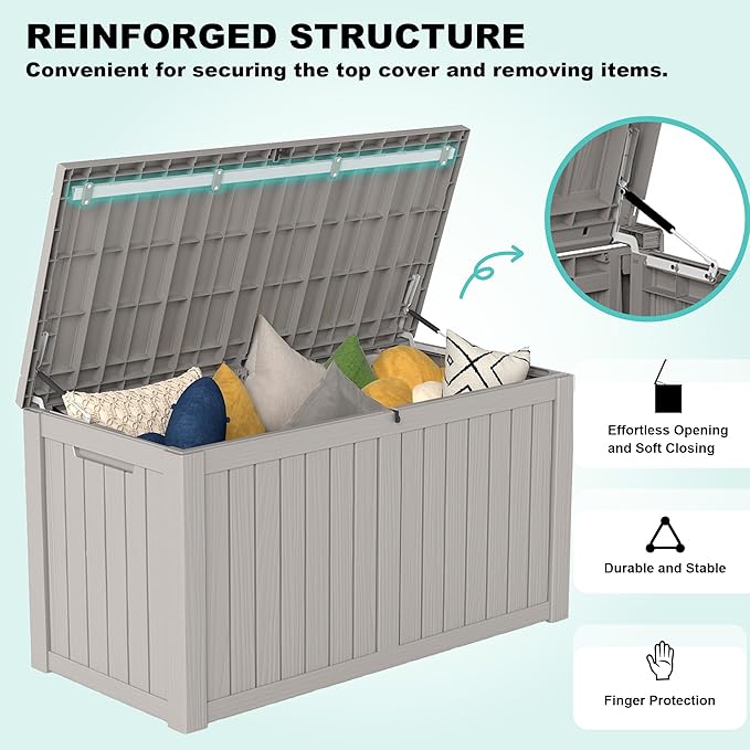 150Gal Outdoor Deck Box Waterproof, Lager Patio Storage Box Indoor and Outdoor Use, Lockable Resin Storage Bin for Patio Furniture Cushions Garden Tools, Package Delivery,UV Resistant-Grey-HomvellaHome