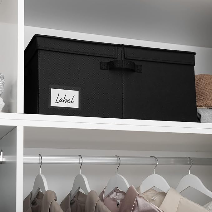 GRANNY SAYS Fabric Storage Bin with Lid, Linen Closet Organizers and Storage Baskets, Large Storage Box, Clothes Bins for Closet Organizing, Jumbo, Black, 1-Pack-HomvellaHome