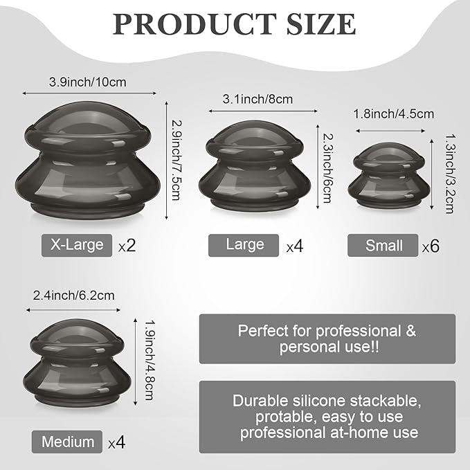 Geiserailie 16 Pcs 4 Sizes Cupping Therapy Set Silicone Cupping Massage Cups Professional Chinese Therapy Cup Vacuum for Body Muscle Nerve(Onyx)-HomvellaHome