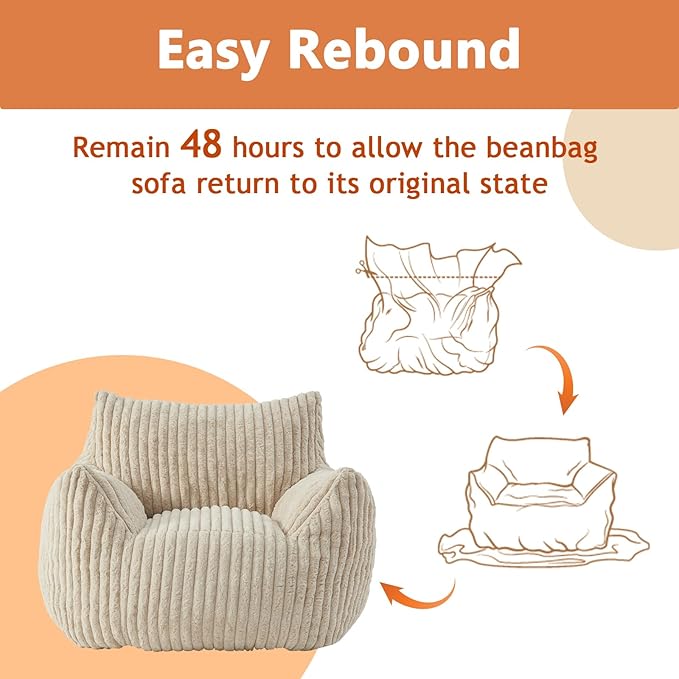 Giant Bean Bag Chairs for Adults with Filling Plush Fluffy Bean Bag Chairs for Teens with Armrests Comfy BeanBag Lazy Couch Sofa Chair for Bedroom Living Room Reading-HomvellaHome