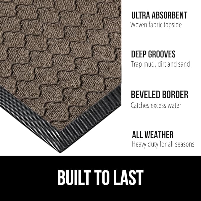 GORILLA GRIP 100% Waterproof All-Season WeatherMax Doormat, 72x24, US Designed Natural Rubber, Stain and Fade Resistant, Low Profile Indoor Outdoor Door Mats, Easy Clean Patio Mat, Latte Quatrefoil-HomvellaHome