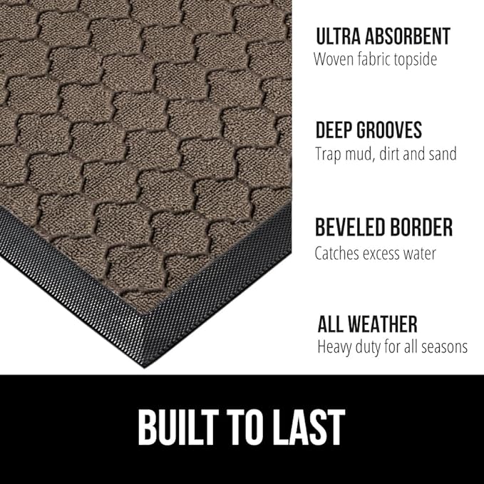 GORILLA GRIP 100% Waterproof All-Season WeatherMax Doormat, 47x35, US Designed Natural Rubber, Stain and Fade Resistant, Low Profile Indoor Outdoor Door Mats, Easy Clean Patio Mat, Latte Quatrefoil-HomvellaHome
