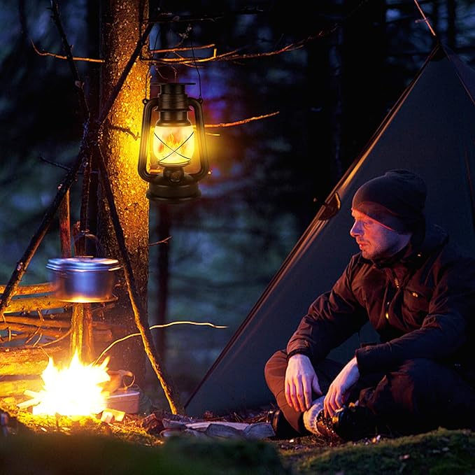 2 Pack Solar Hanging Lantern Outdoor, Solar Powered, Auto On/Off Waterproof LED Flame Umbrella Vintage Lights for Garden, Patio, Yard, Flickering Flameless Candle Mission Lights for Table, Party-HomvellaHome