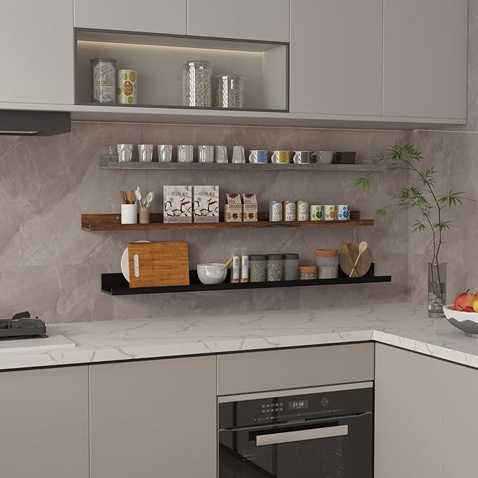 Giftgarden 47 Inch Multi Colors Floating Shelves for Wall Mount, Assorted Colors Wood Wall Shelf Ledge for Bathroom Bedroom Living Room Kitchen Storage, Set of 3 Different Sizes-HomvellaHome