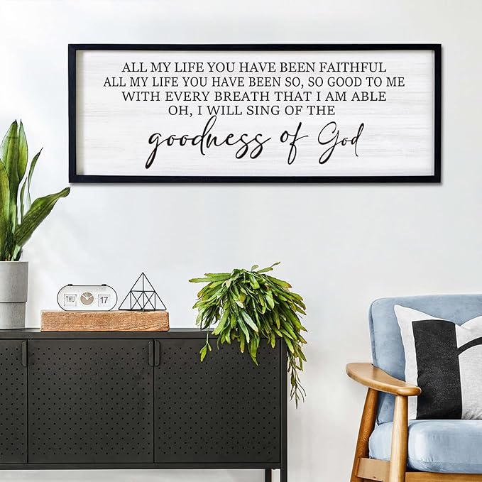 Goodness of God Framed Wall Art, 40''×15'' Positive Religious Black Bible Verse for Christian God Jesus Christ Prayer, Vintage Rustic Long Holy Catholic Scripture Decor-HomvellaHome