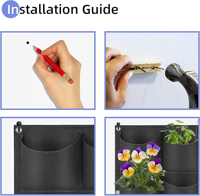 12 Pockets Hanging Planter Bags, Hanging Vertical Wall Mounted Plant Planting Grow Bags, Herb Garden Planter Outdoor Indoor Growing Bag, Gardening Vertical Greening Flower Container(0.6m×0.8m, Black)-HomvellaHome