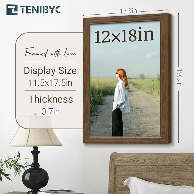12x18 Poster Frame 3 Pack - Brown Woodgrain, Wood Poster Frame, HD Tempered Glass, Wall Gallery Picture Photo Frame-HomvellaHome