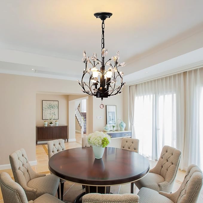 Ganeed Vintage K9 Clear Crystal Chandeliers,Ceiling Lighting,Pendant Lighting Flush Mounted Fixture with 3 Light for Living Room Dinning Room Restaurant Porch Hallway (Black)-HomvellaHome